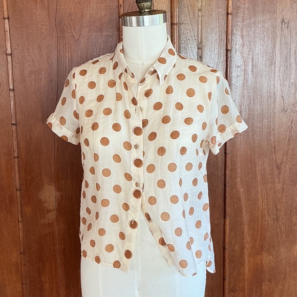 CAbi Cream and Tan Polka Dot Blouse - Picture 1 of 13